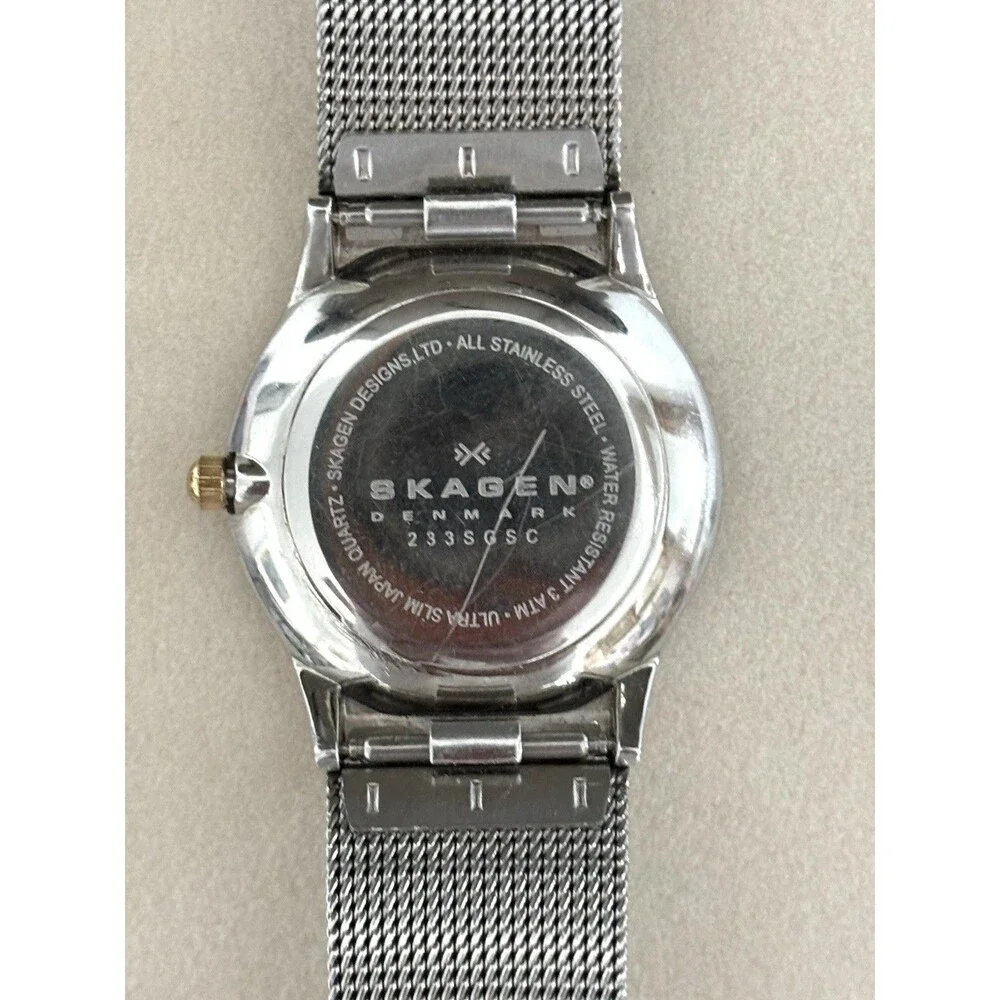 Skagen Watch Women’s Silver Dial Stainless Steel Round Mesh Band New Battery
